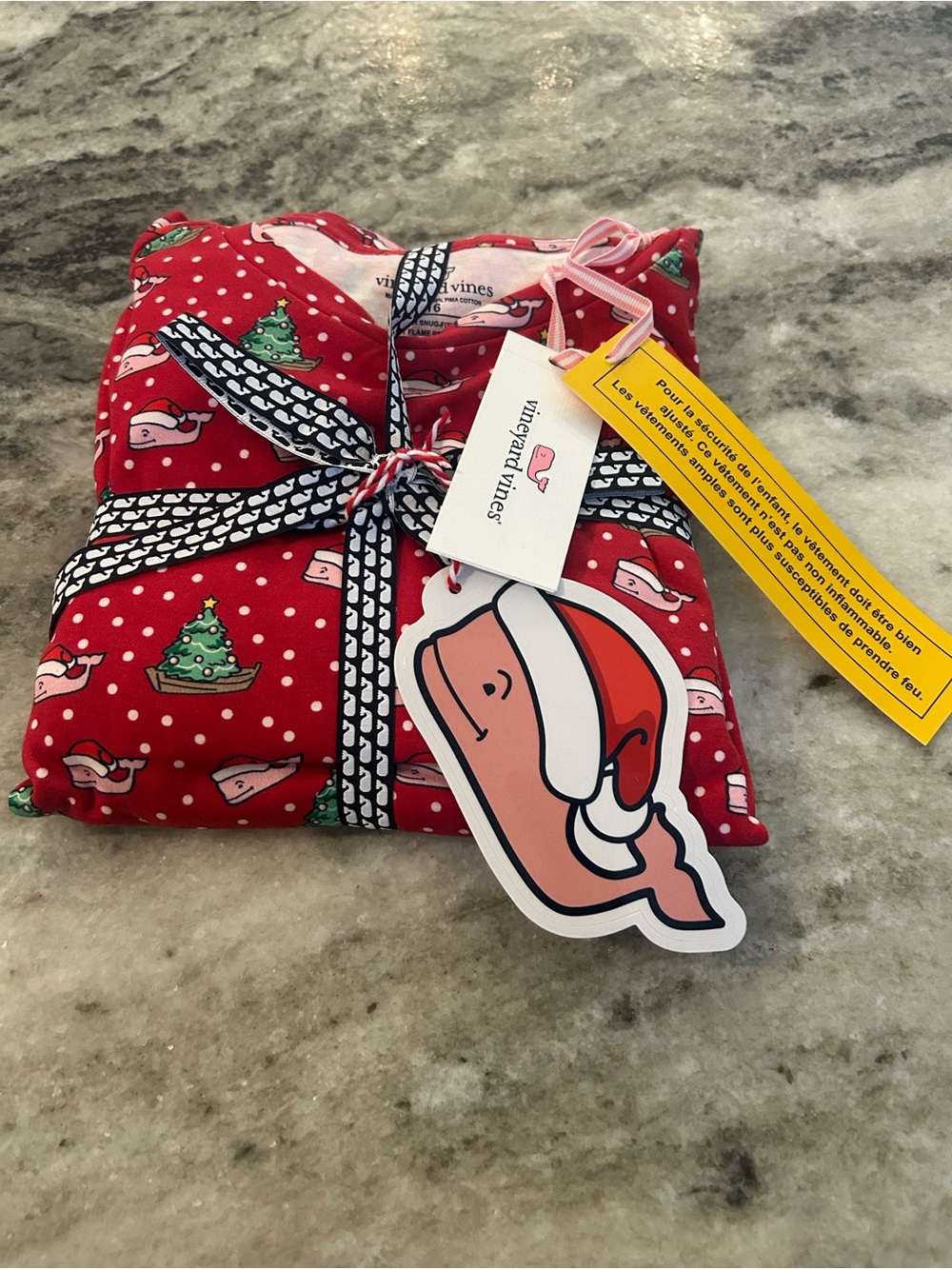 Vineyard Vines Kids Red Santa Print Pajama Set size 16 big girl